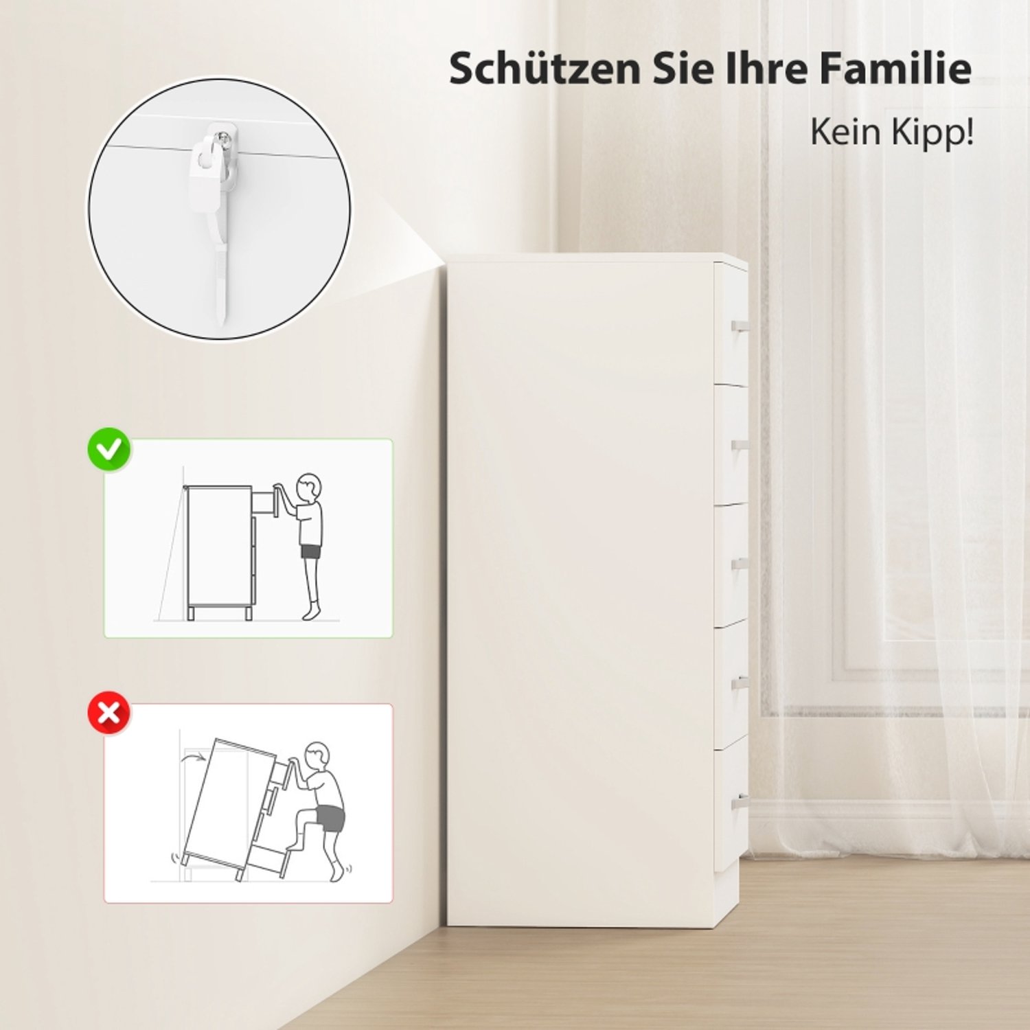 MODENUIT Ladekast - 5 Lades Met Zilveren Grepen - Voor Slaapkamer Of Hal - Spaanplaat - Wit - 40x35x85 Cm