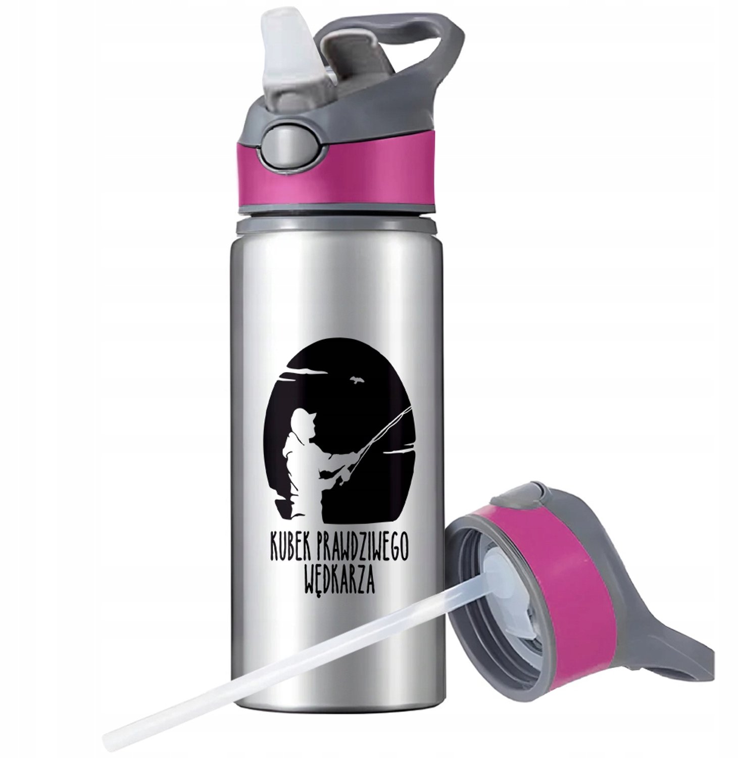 Aluminium Sport Bidon 650ml met Rietje en Lus - Zilver