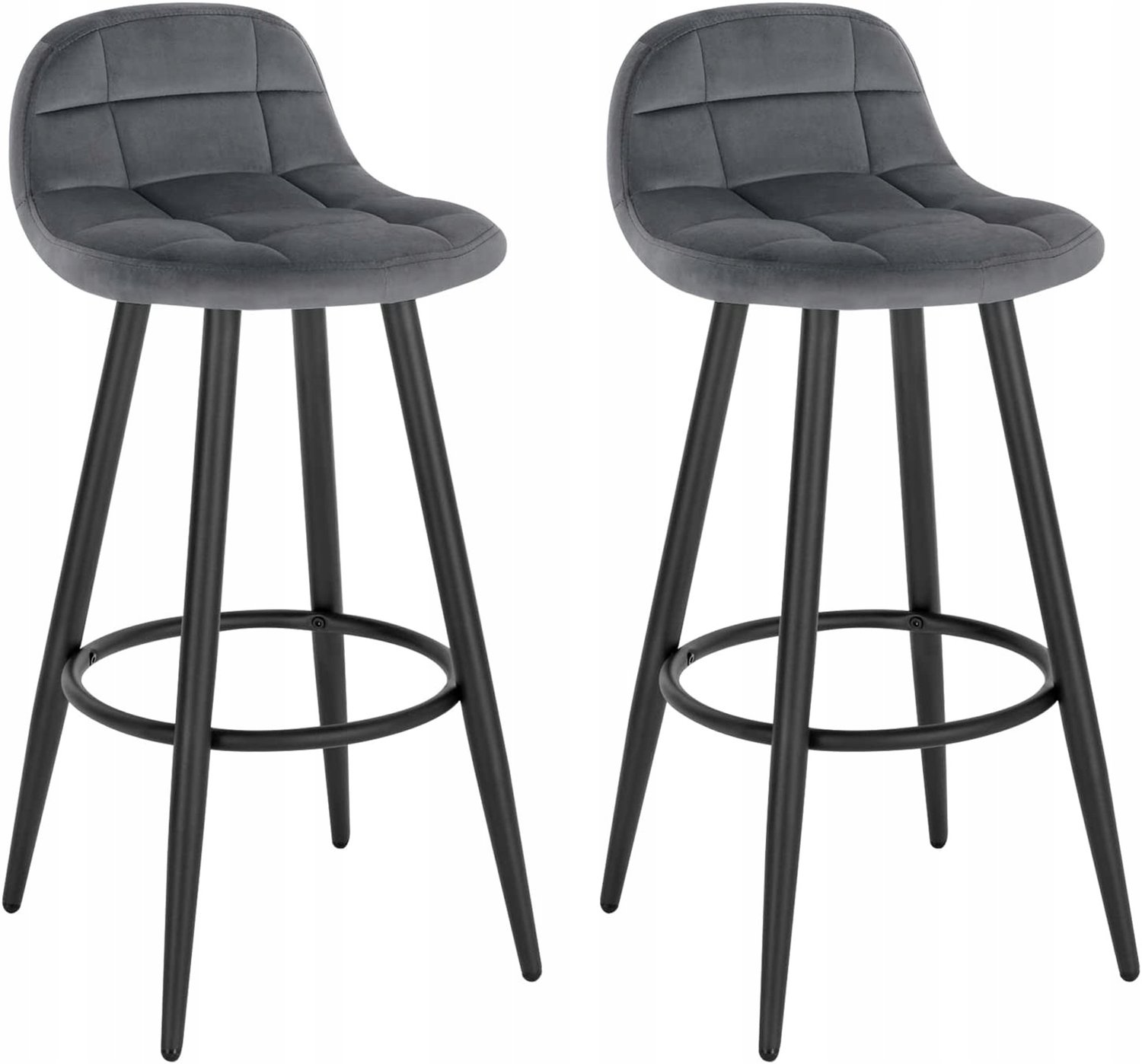Woltu Barkrukken Set van 2 - Grijs Velours, 84 cm, Gestoffeerd