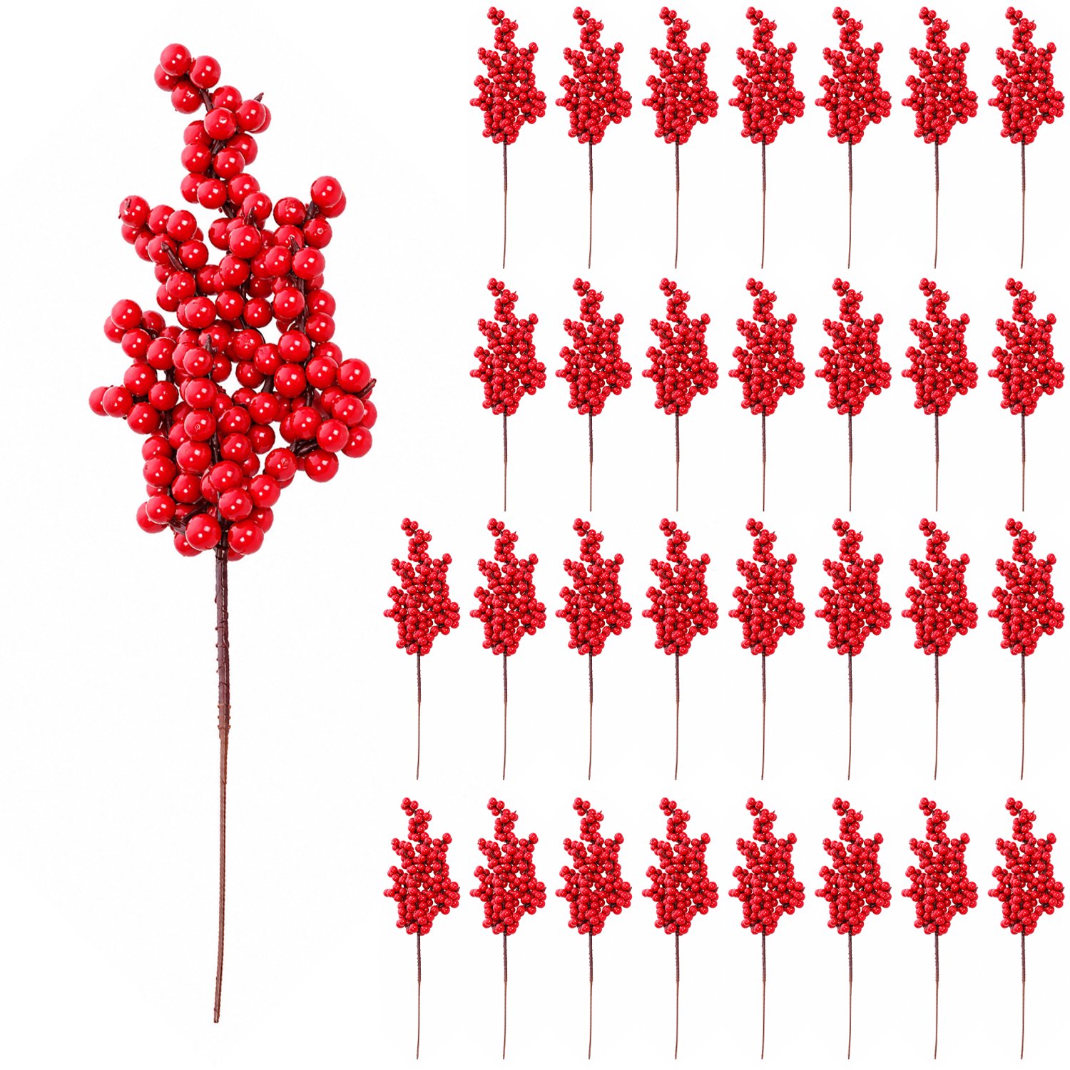 30 Stuks Rode Bessentakken - Kunstmatige Kersttakken - Kerstversiering - Rode Takjes voor Kerststukje - 26cm