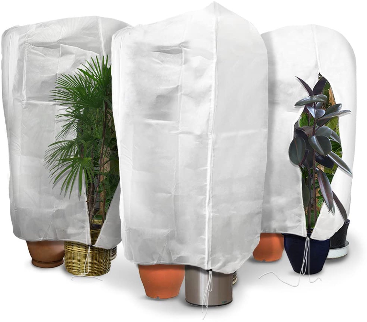 Famanu - Winterbescherming voor Planten - Beschermt kuipplanten tegen vorst - Inclusief rits en koord - Groen 3 stuks