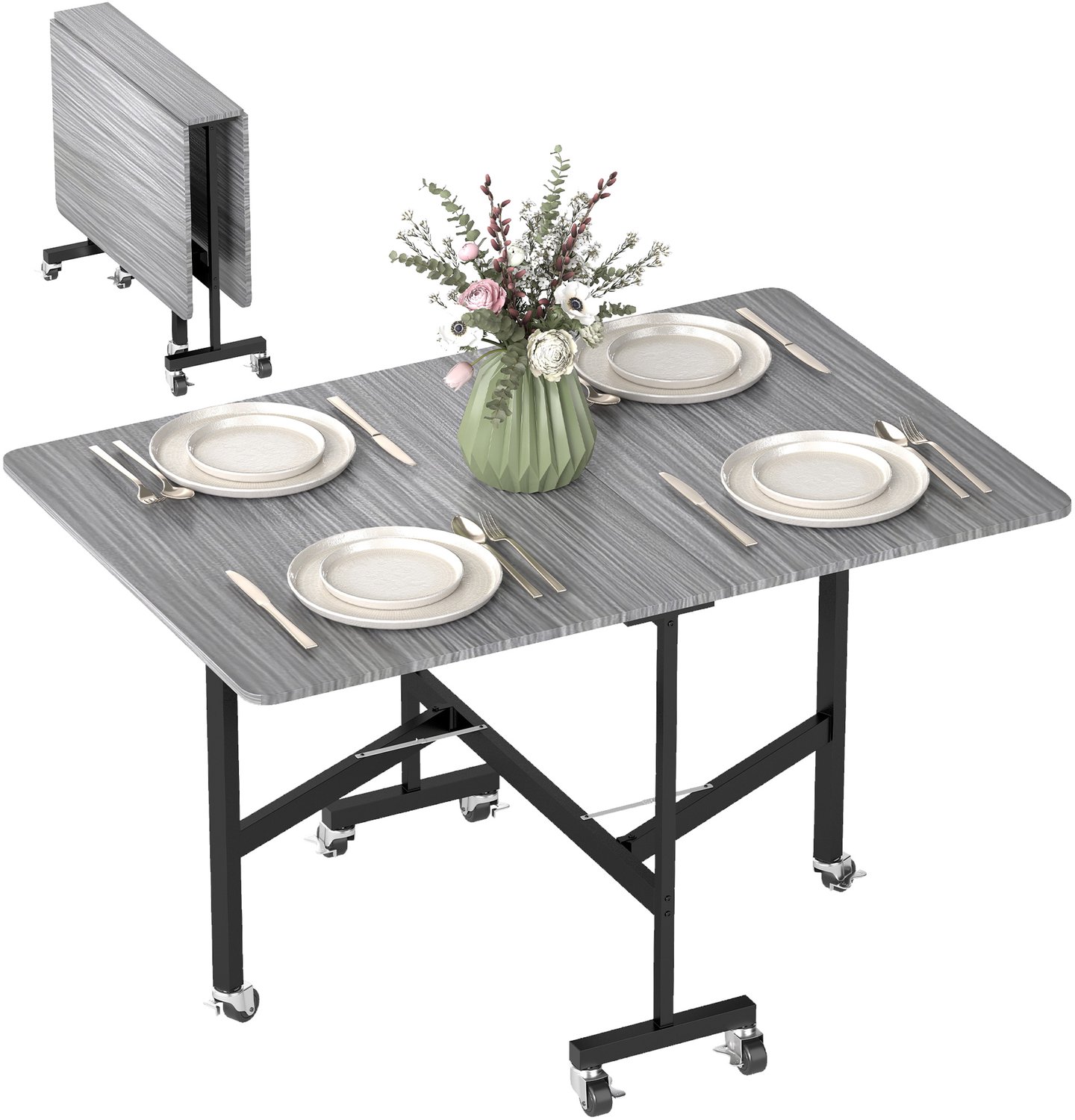 HOMCOM opklapbare eettafel - spaanplaat, staal - 120x80x73cm - grijs