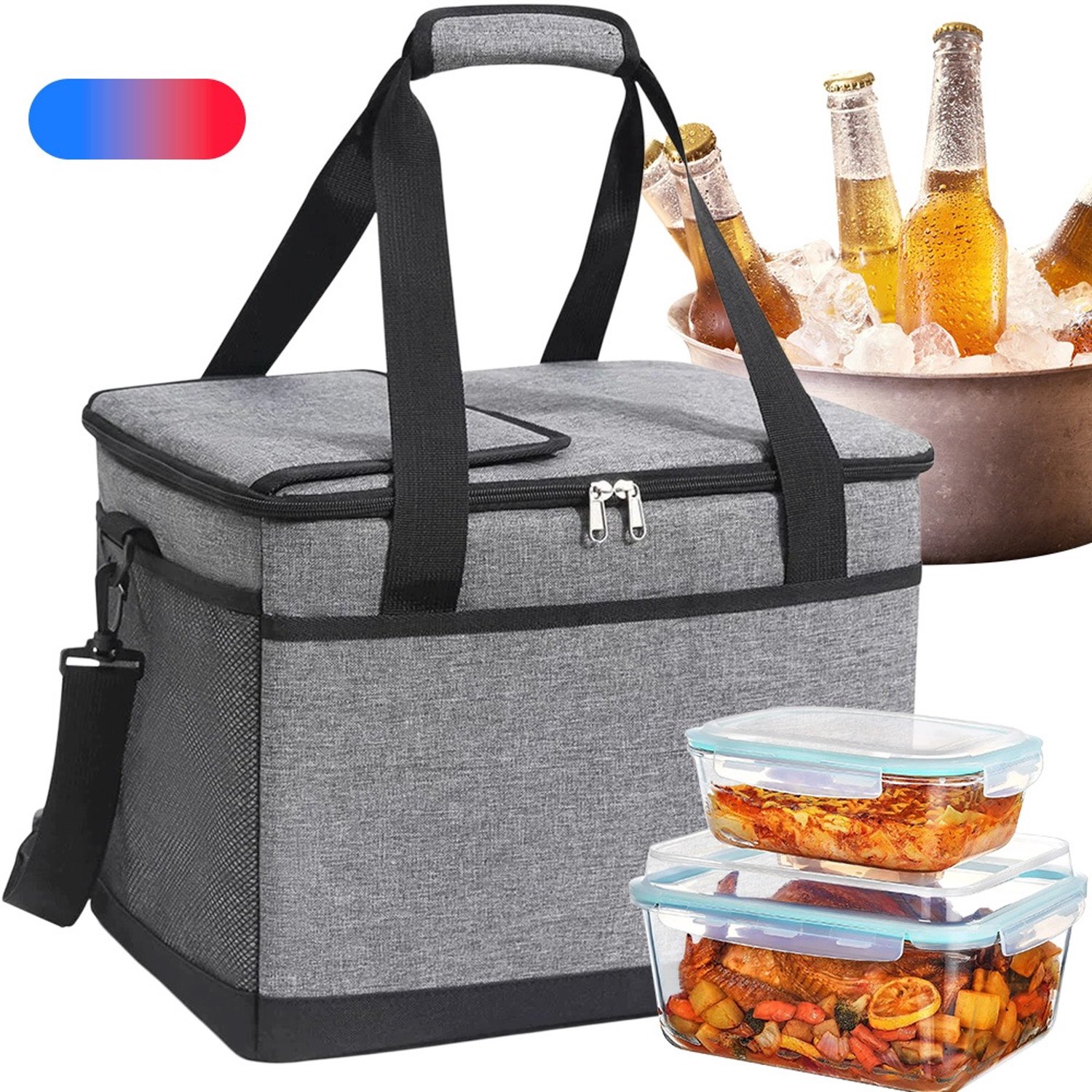 Grijze koeltas 35L voor picknick, camping en strand