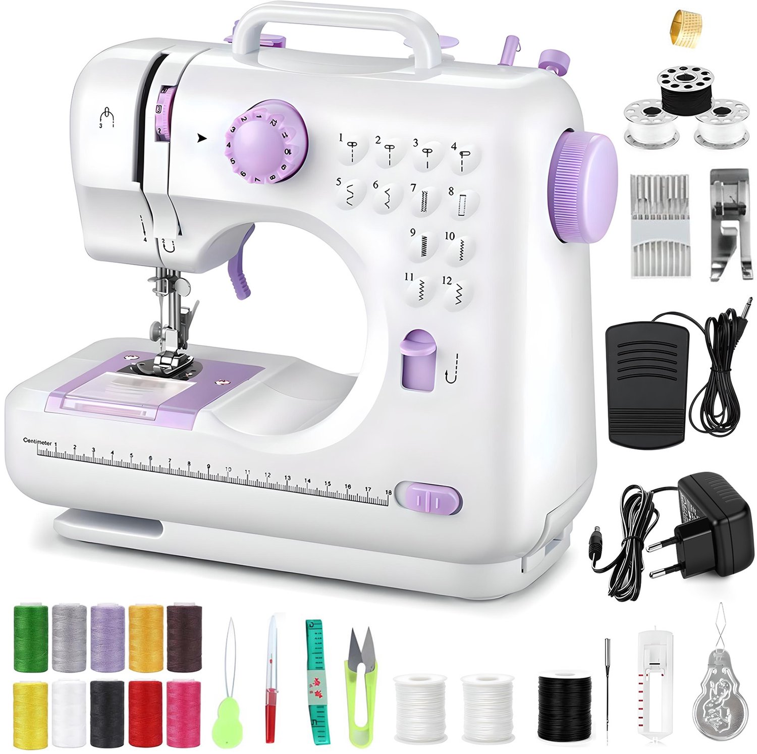 Delgeo Mini Naaimachine - Handnaaimachine met Accessoires - - 12 steektypen - Draagbaar & Elektrisch - Ideaal voor Beginners en Reparaties - 2 Snelheden