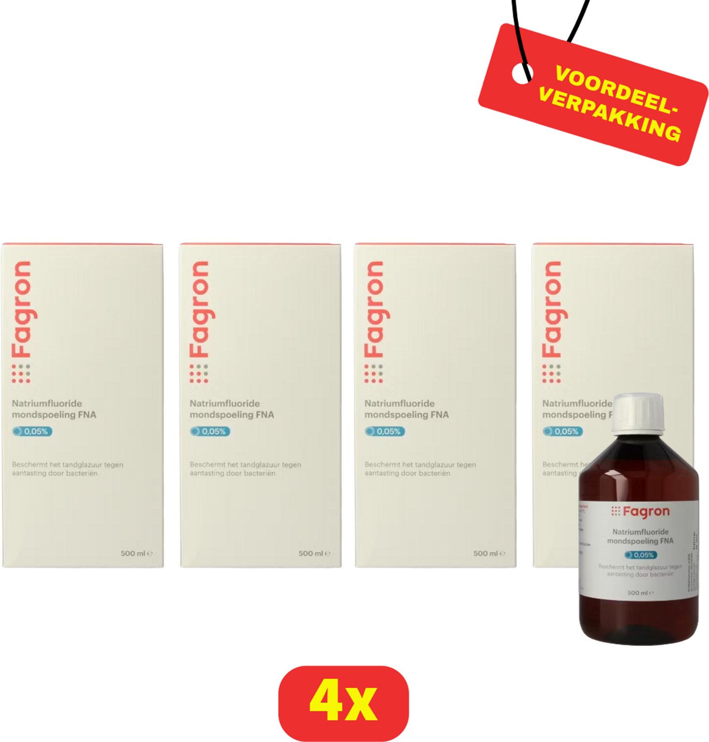 Fagron Natriumfluoride Mondspoeling FNA - 4 x 500 ml - Voordeelverpakking