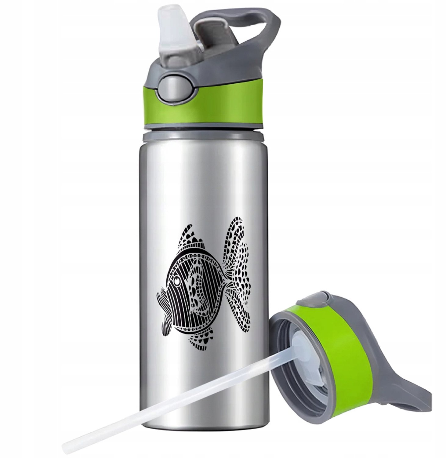 Aluminium Sport Bidon 650ml met Rietje & Handvat - Zilver