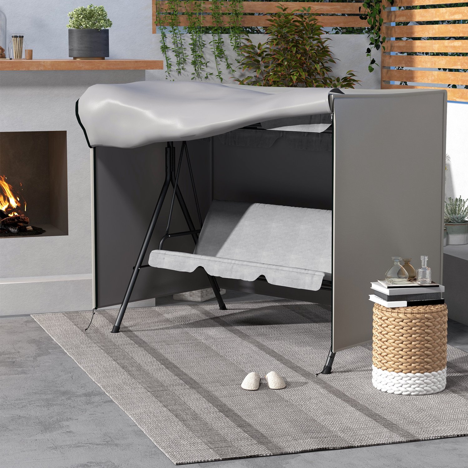 WUVRIE Schommelbankhoes 205x124x164 cm - Waterdicht met rits en UV-bescherming - Grijs