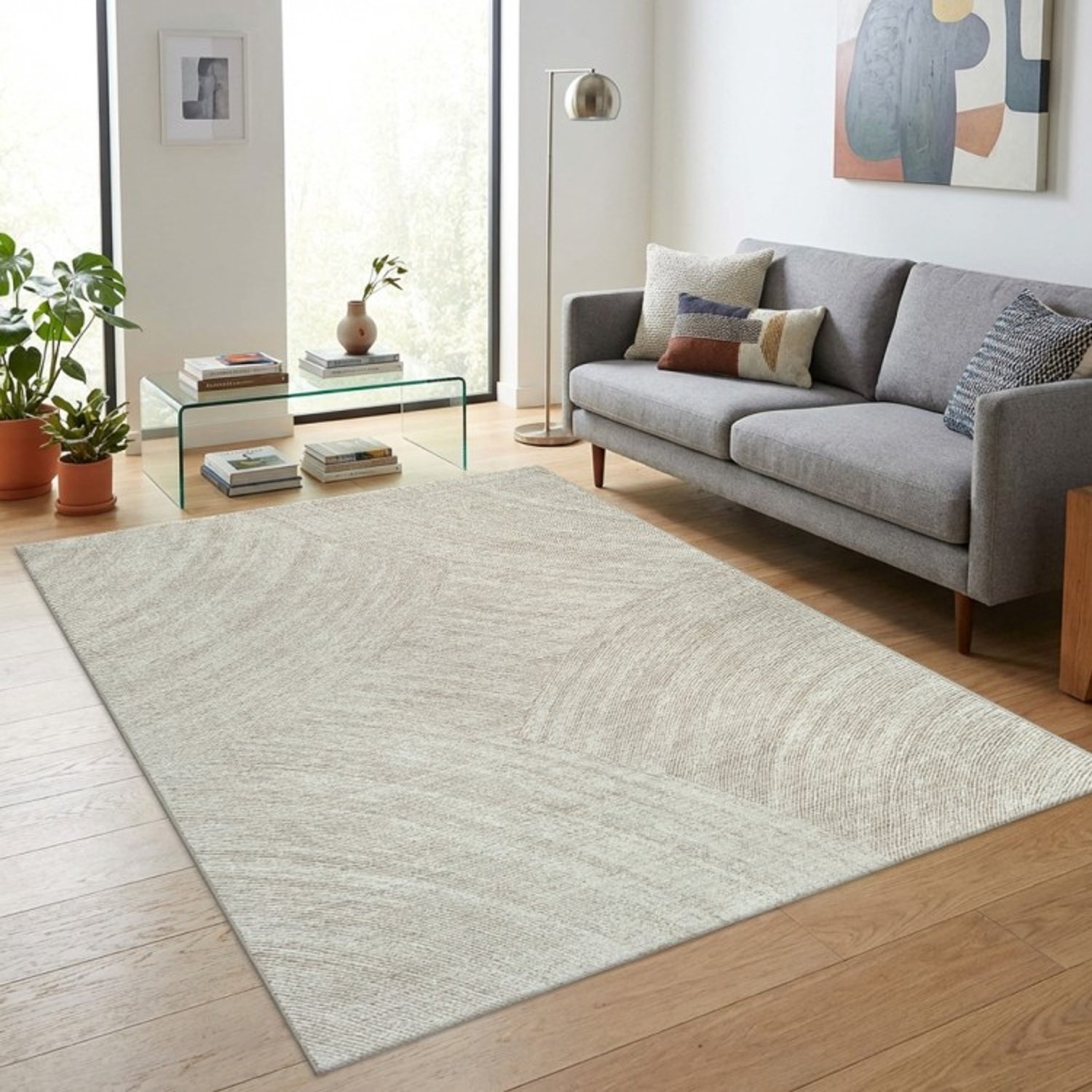 TapisTrend Designer tapijt Beige 80x150 cm Modern vloerkleed met grote organische vormen en fijne, richtinggevende lijnen voor de woonkamer en slaapkamer