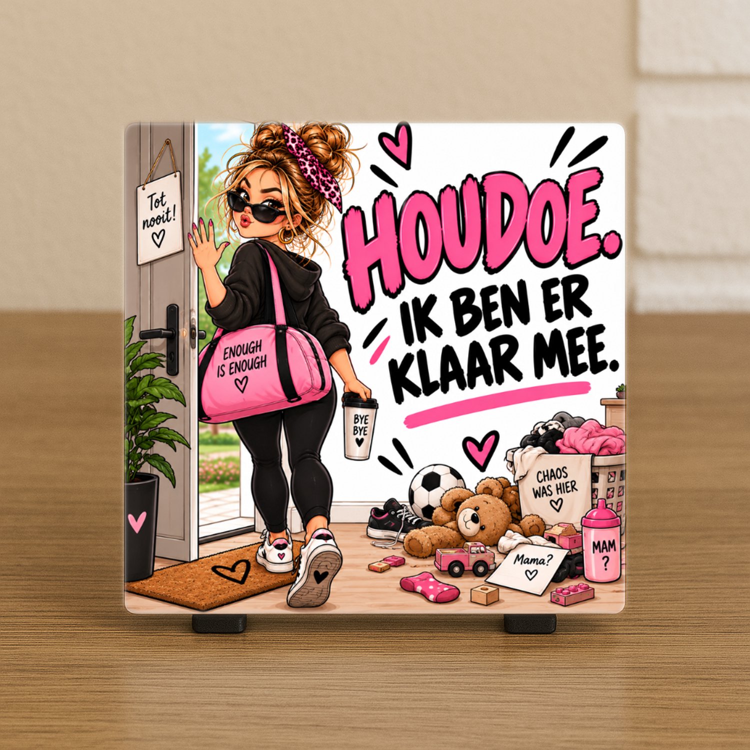 CreaCraft Spreuktegel: Houdoe. Ik ben er klaar mee. - Tegeltje met tekst – Cadeau voor familie, vriend, vriendin, collega of zomaar – Wenstegeltje - Brievenbuscadeau - CreaCraft