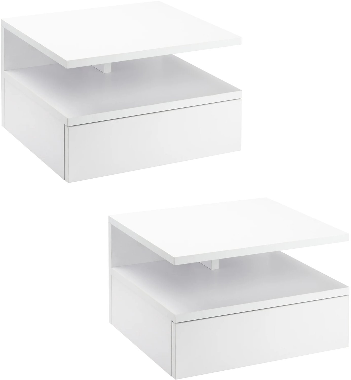 Gudalio Nachtkastje - Set van 2 - Nachtkast - Kast - Zwevend - Wandmontage - Open vak - Lade - 22,5 x 35 x 32 cm - Modern - Wit