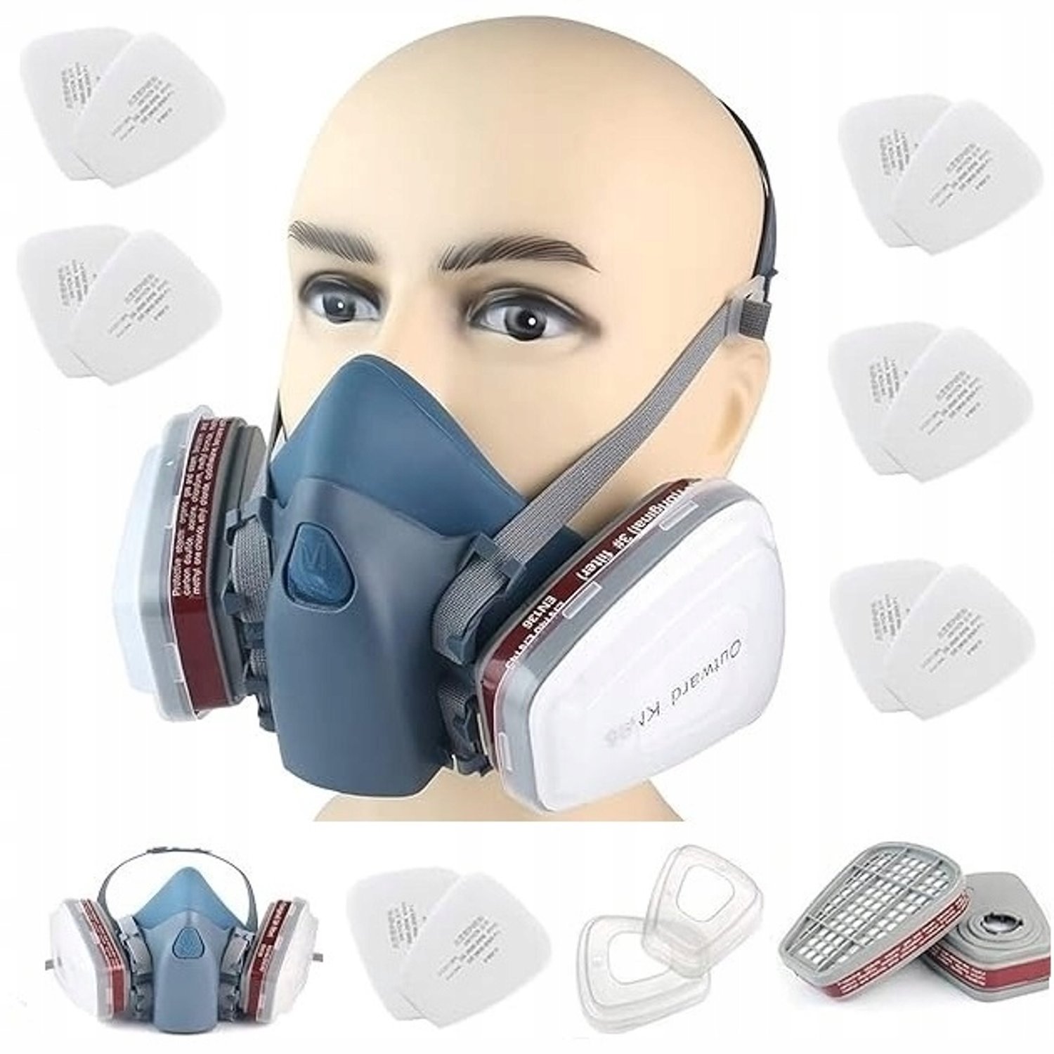 Merkloze Halfmasker Ademhalingsbescherming met A1 Filters en P2 Voorfilters