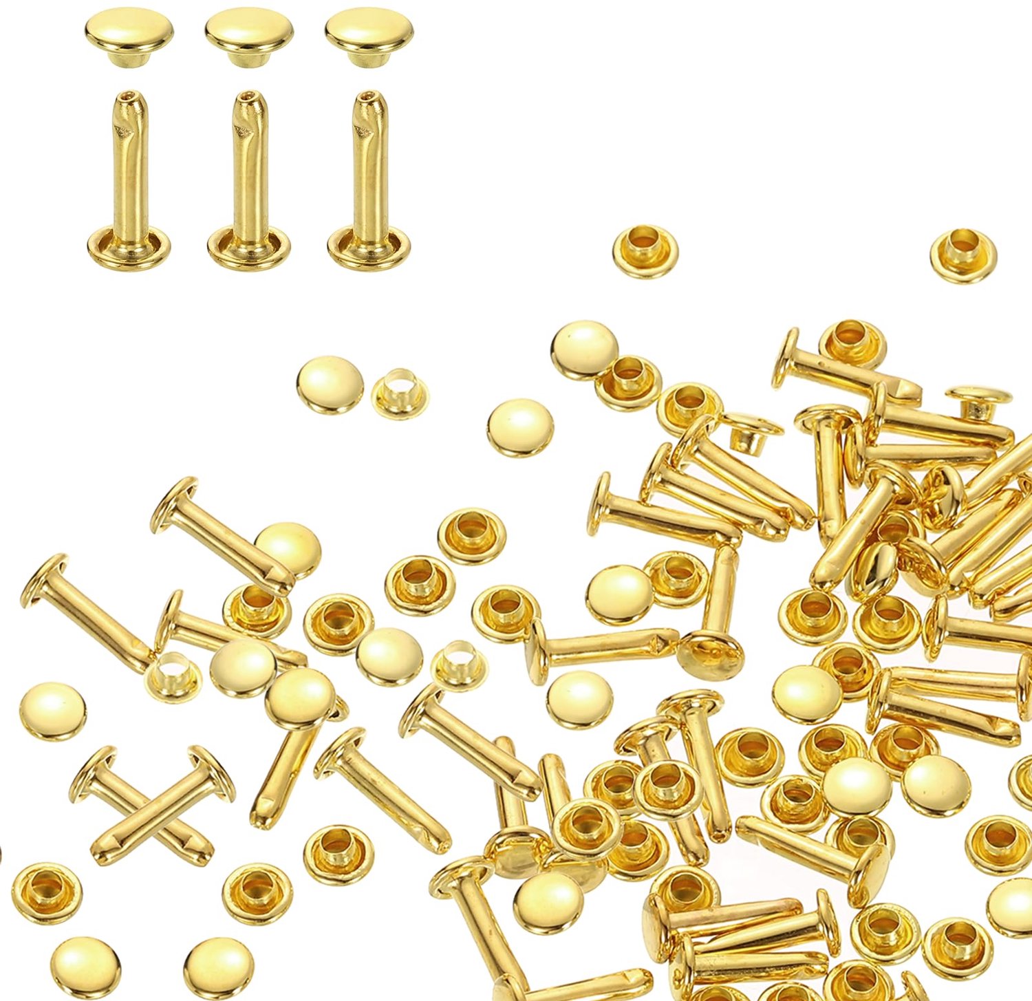 Leder Nieten Set - 100 Stuks - Ronde Kop - Goud - 6 x 12 mm