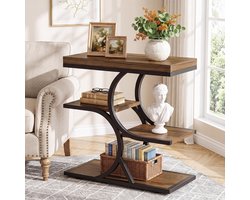 Tribesigns smalle Bijzettafel - Sidetable met 4 niveaus voor Woonkamer- bijzettafel met metalen frame voor Woonkamer, Thuiskantoor - 60×30×65 cm - bruin