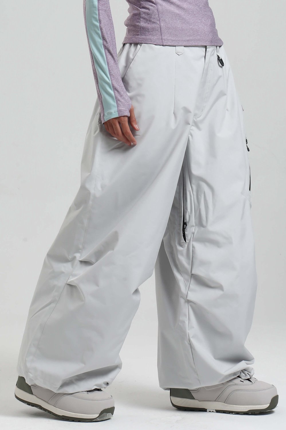 GSOU SNOW Unisex lichtgewicht baggy ski- en snowboardbroek 15K waterdicht Lichtgrijs