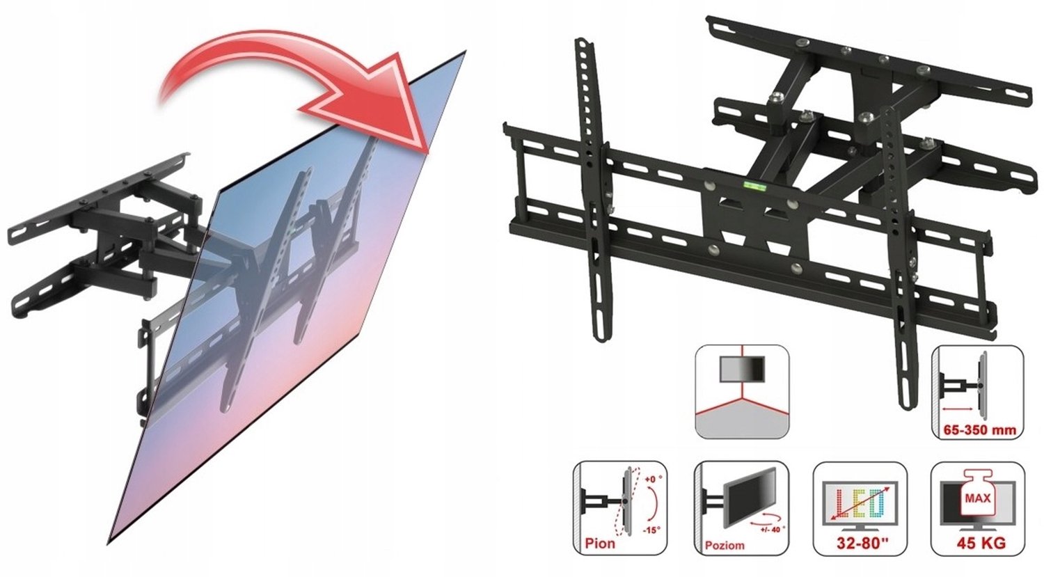 Robuuste Draaibare TV Muurbeugel voor 32-80 inch TV's, Merkloos