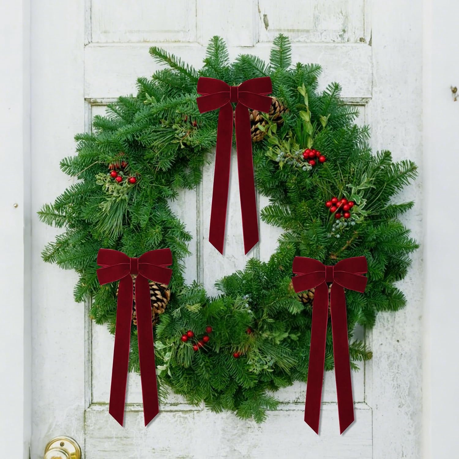 12 bordeauxrode fluwelen strikken - Kerststrikken Decoratie - Vintage stijl - Feestelijke Strikken - Voor kerstboom, huis, feest, voordeur, krans, slinger, vakantiedecoratie - Duurzaam Fluweel - Bourgondische vintage - 12,7 x 25,4 cm