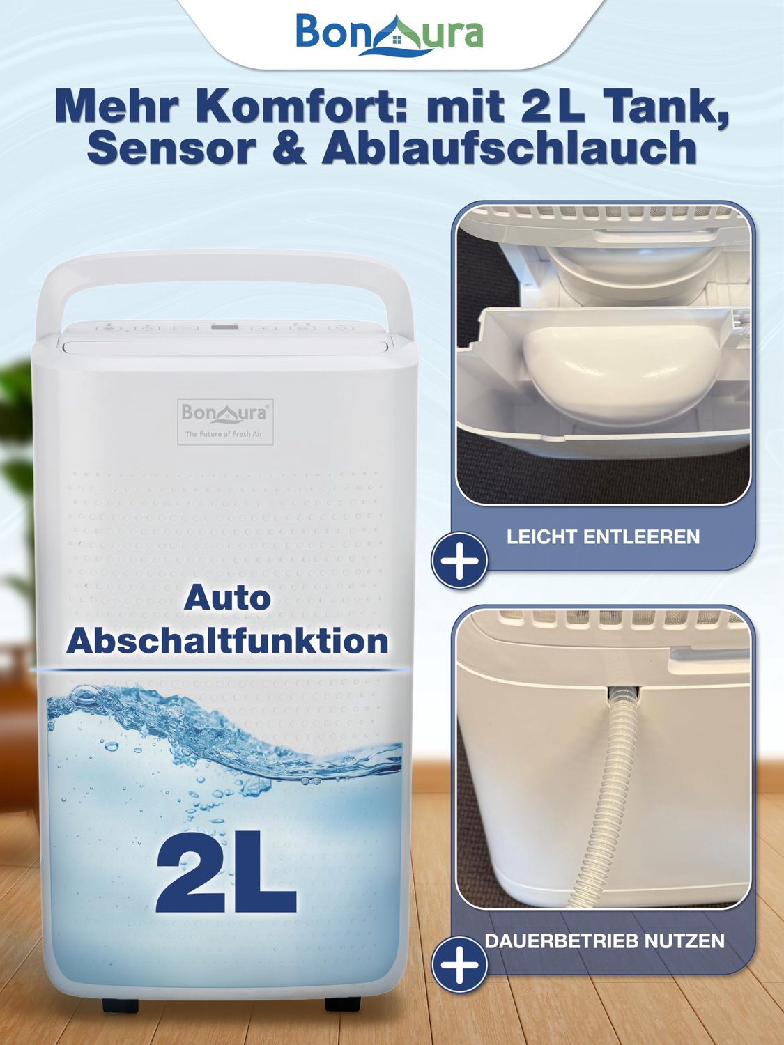 Luchtontvochtiger Elektrisch - 10 Liter Per Dag Capaciteit - 2 Liter Tank - Kunststof - Voor Ruimtes Tot 40 m² - Stil Werkend