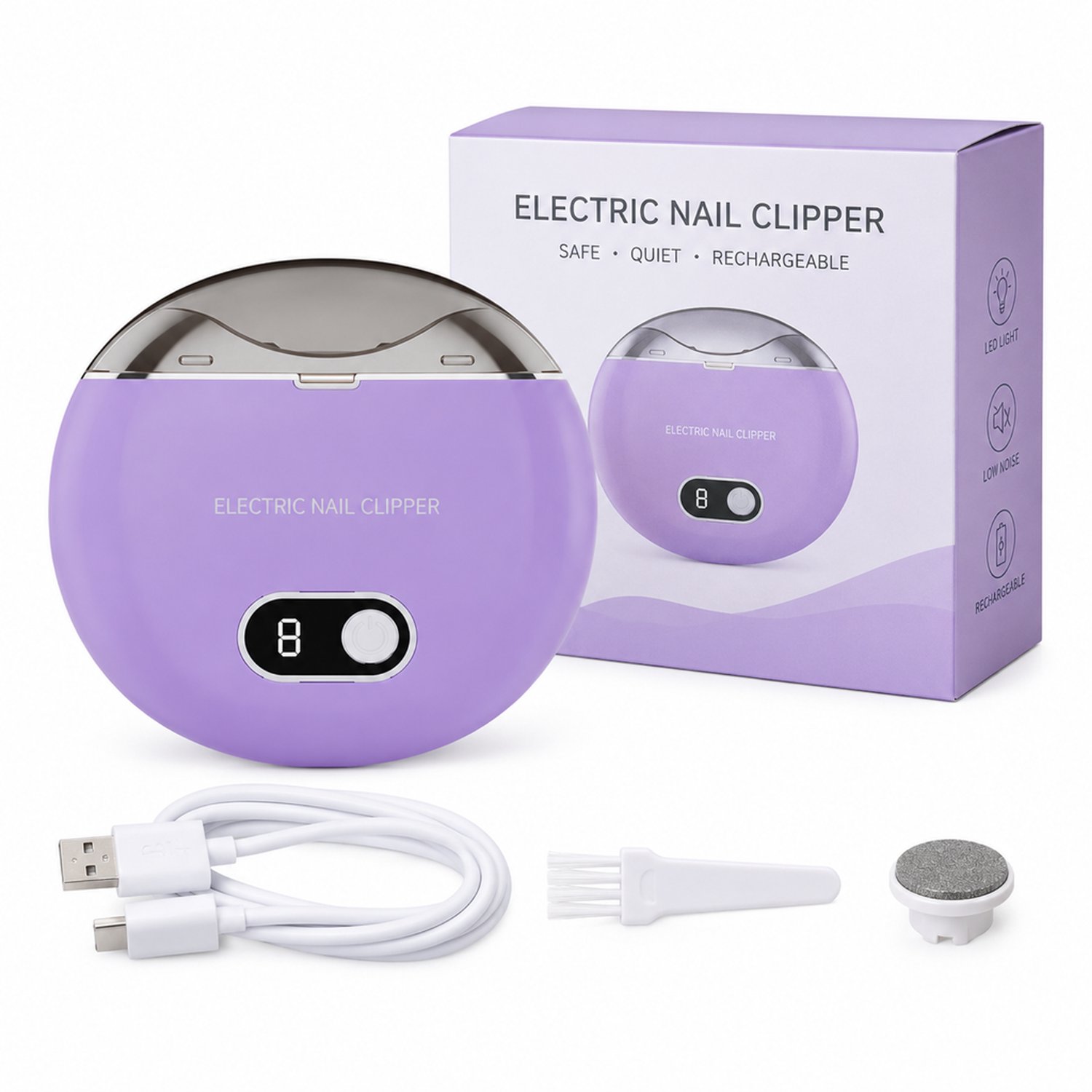 elektrische nagelknipper - oplaadbaar - met verlichting en stille werking - voor dagelijks thuisgebruik - Engelstalige verpakking