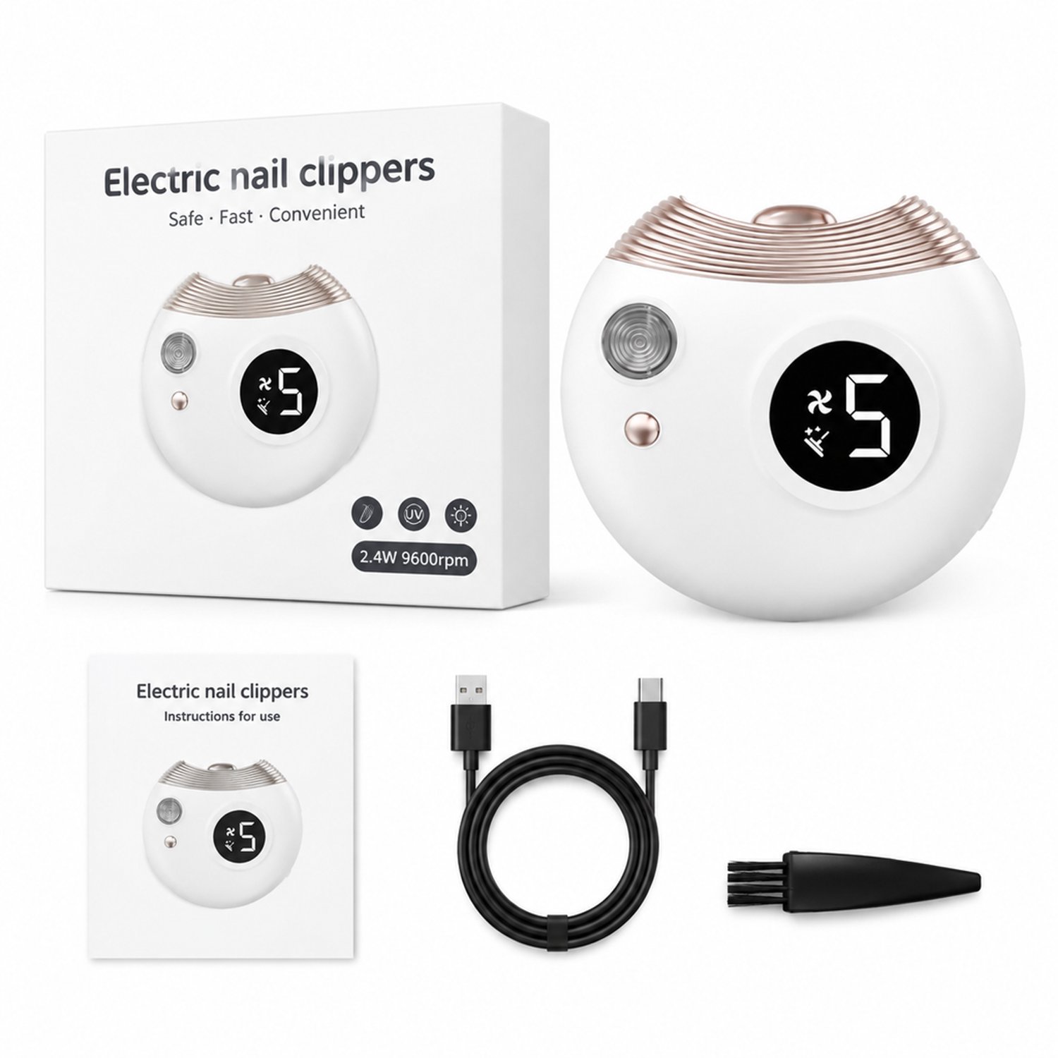 elektrische nagelknipper - met vijlfunctie, paars licht, nachtlicht en nagelopvang - witte verpakking