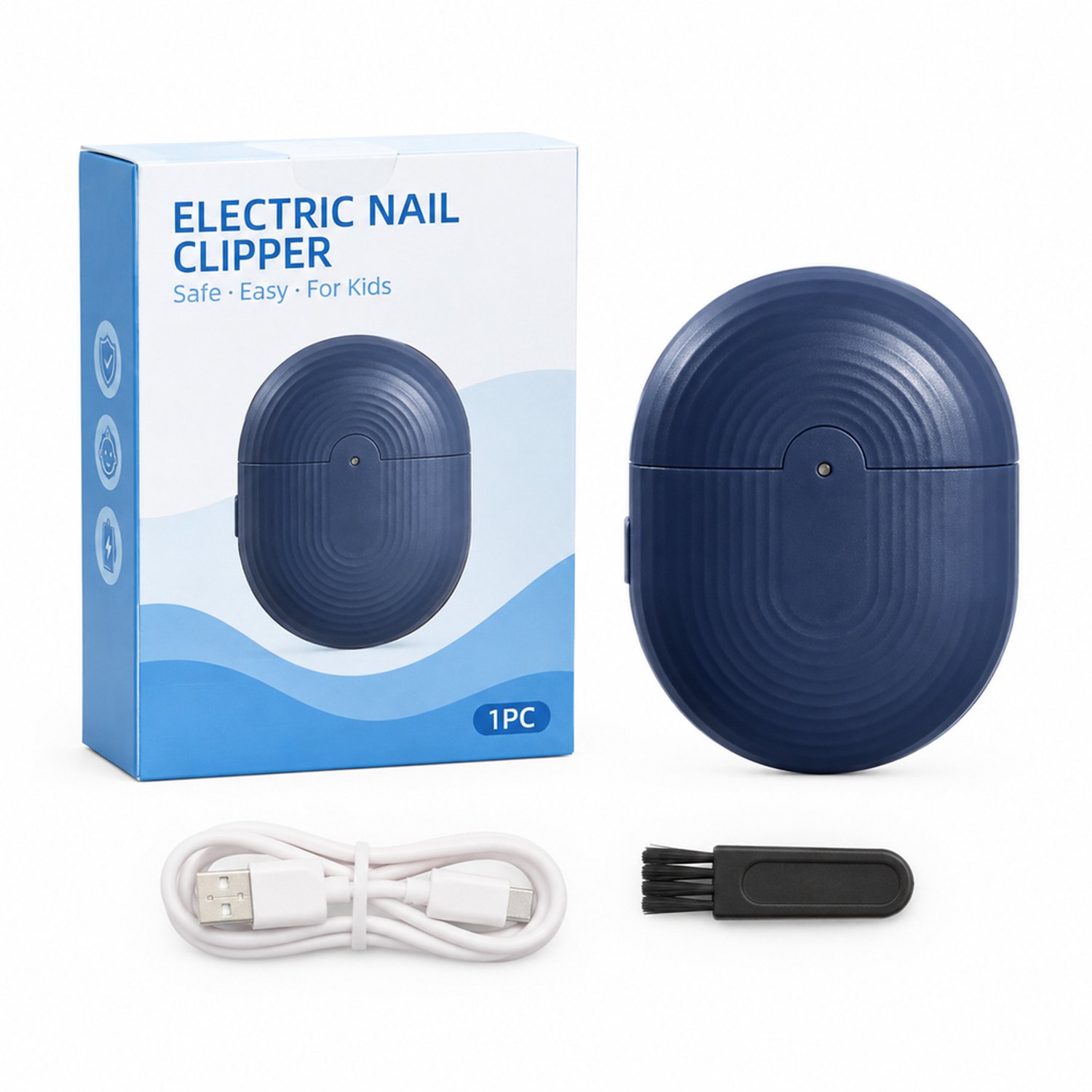Elektrische nagelknipper - Automatisch ontwerp met bescherming tegen knellen - Voor nagelverzorging bij jonge kinderen - Blauwe golfvorm met Engelse verpakking