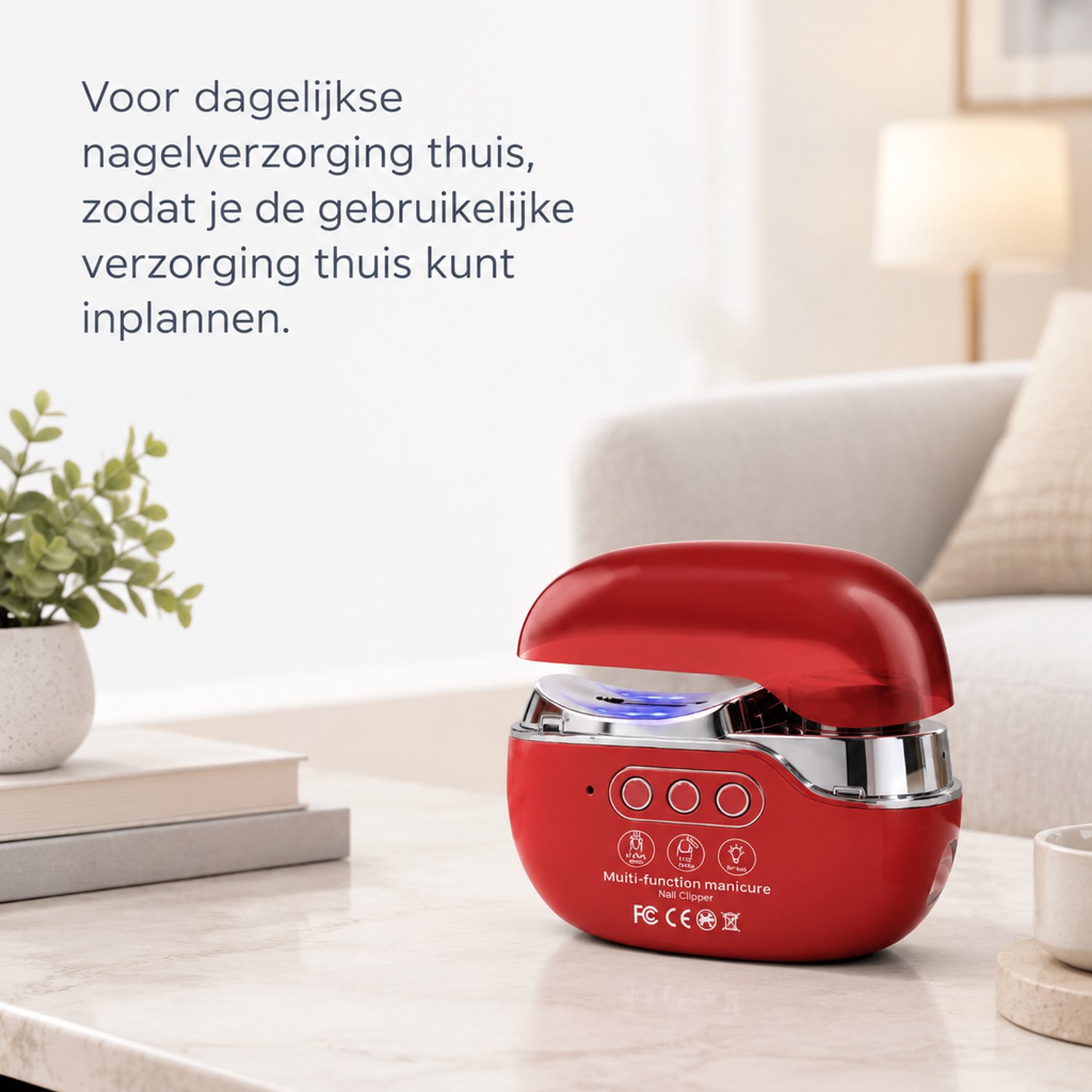 elektrische nagelknipper - Rood, Engelse uitvoering - Modern en minimalistisch - Voor dagelijks thuisgebruik