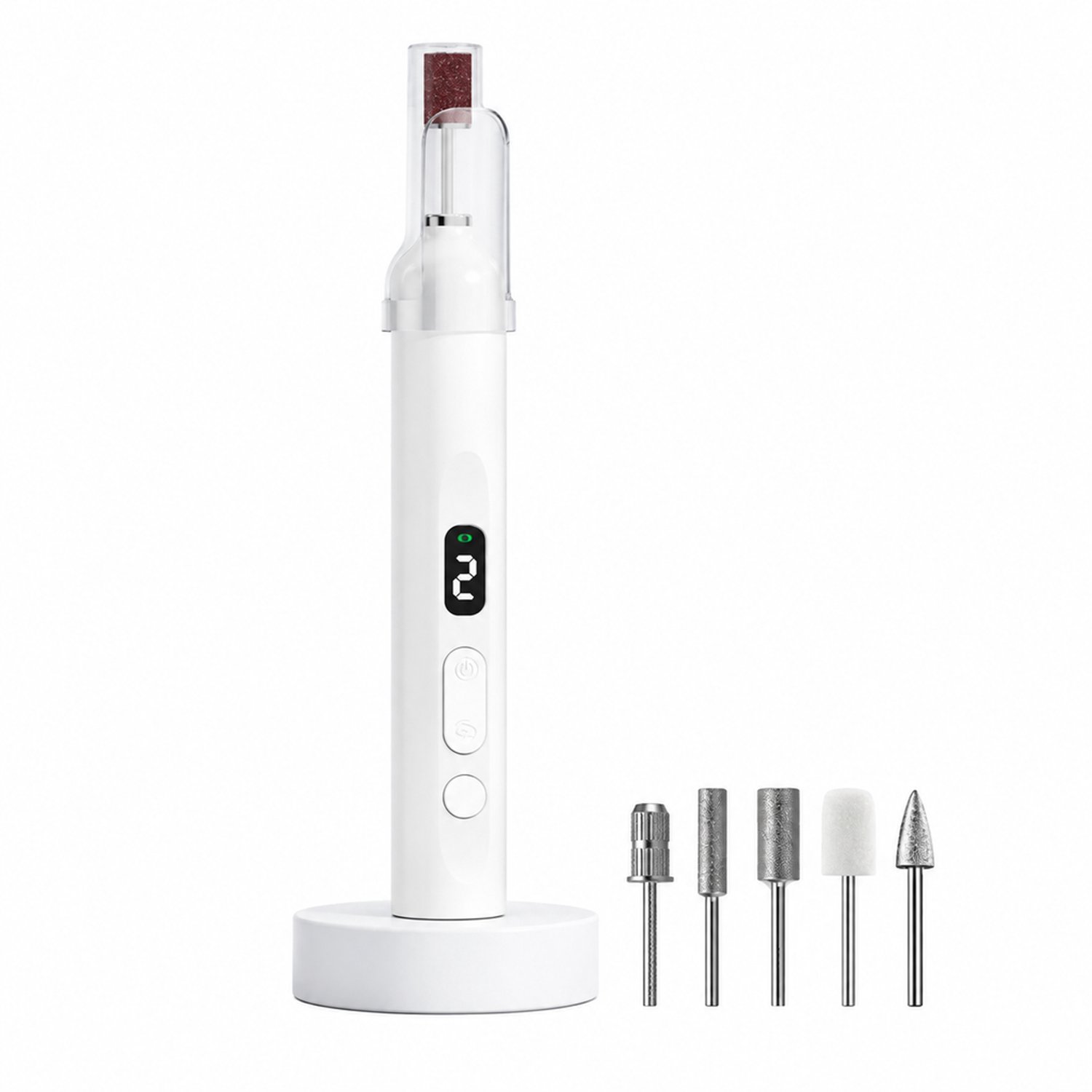 Elektrische nageltrimmer - 2-in-1 nagelfrees met lijnlamp - 2 snelheden - USB-oplaadbaar - met 5 slijpkoppen - melk wit