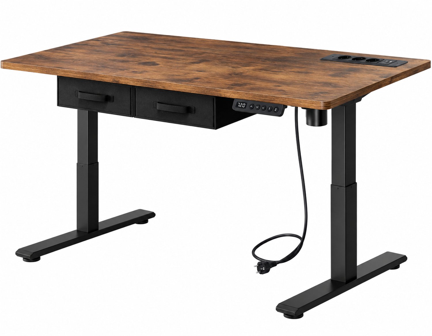 VILIMA - Bureau - In hoogte verstelbaar bureau - Bureau elektrisch - Bureau met lades - Sta Bureau - Stevig - 120x80 cm - Bruin - Zwart