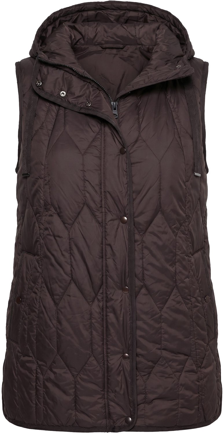 Ulla Popken - Dames - HYPRAR doorgestikte bodywarmer waterafstotend capuchon - Dennenbruin - Maat 42+