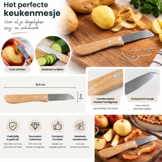 Schilmesje (1 stuk) - Aardappelschilmesje - 17cm (Lemmet: 7cm) - Schilmes met Houten Handvat