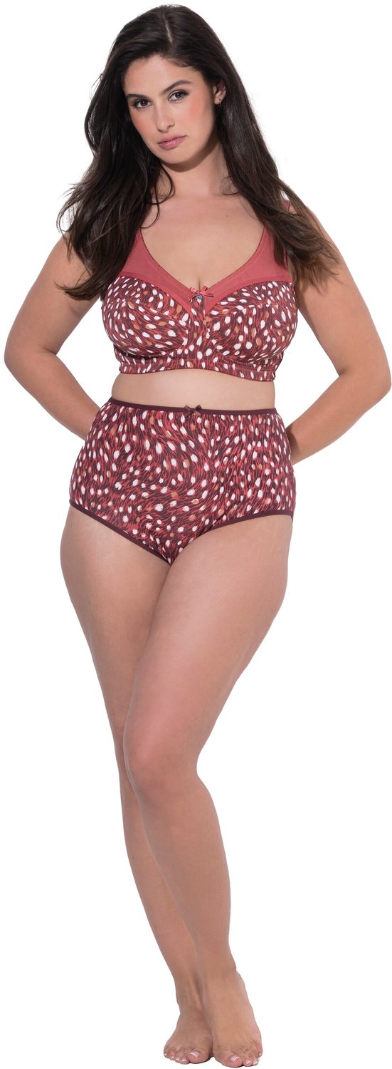 Ulla Popken - Dames - Maxislips set van 5 motief/effen - Roodbruin - Maat 54+