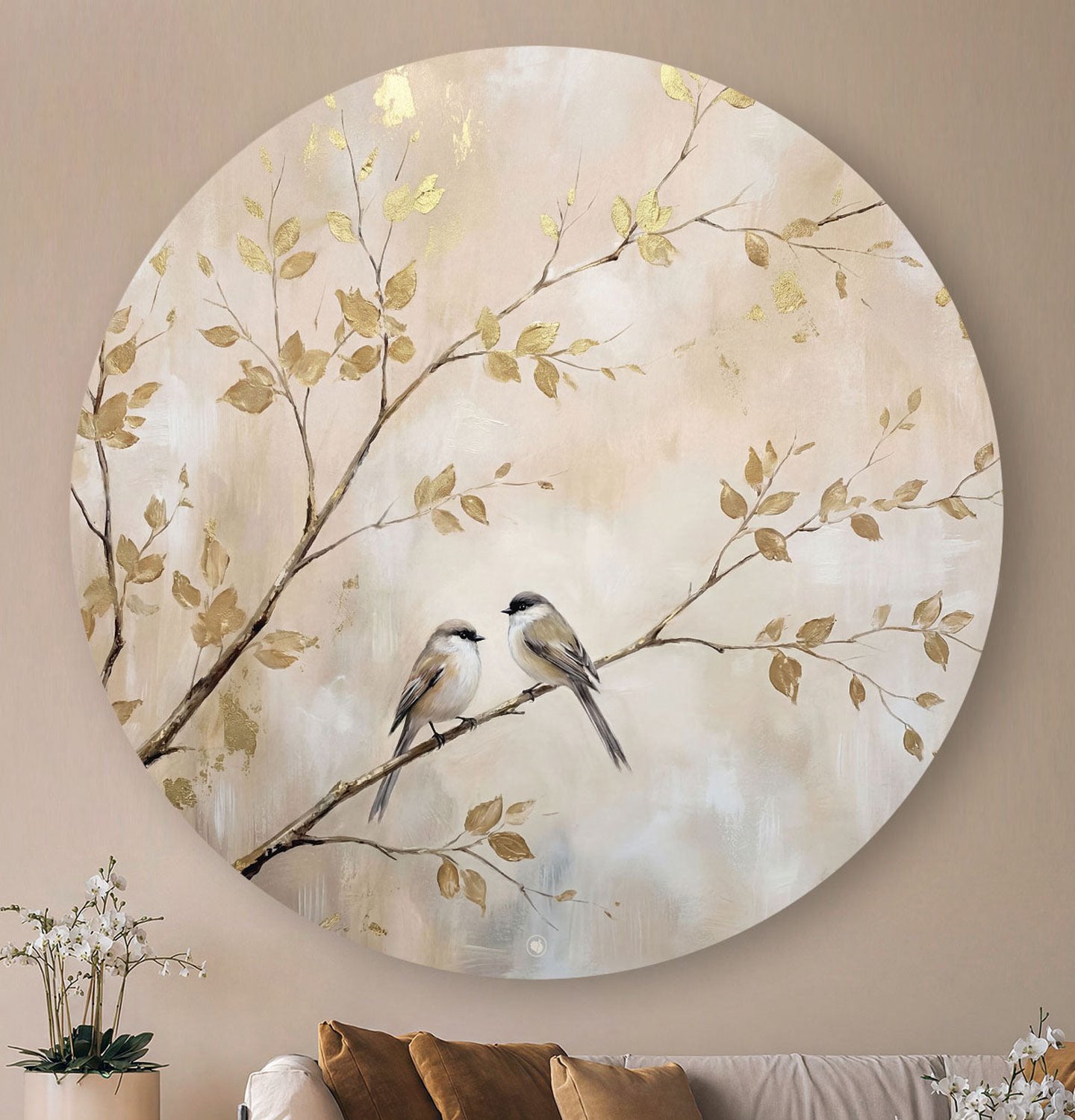 HIP ORGNL Golden Leaf Songbirds - Wandcirkel Vogels Japandi - 80 cm
