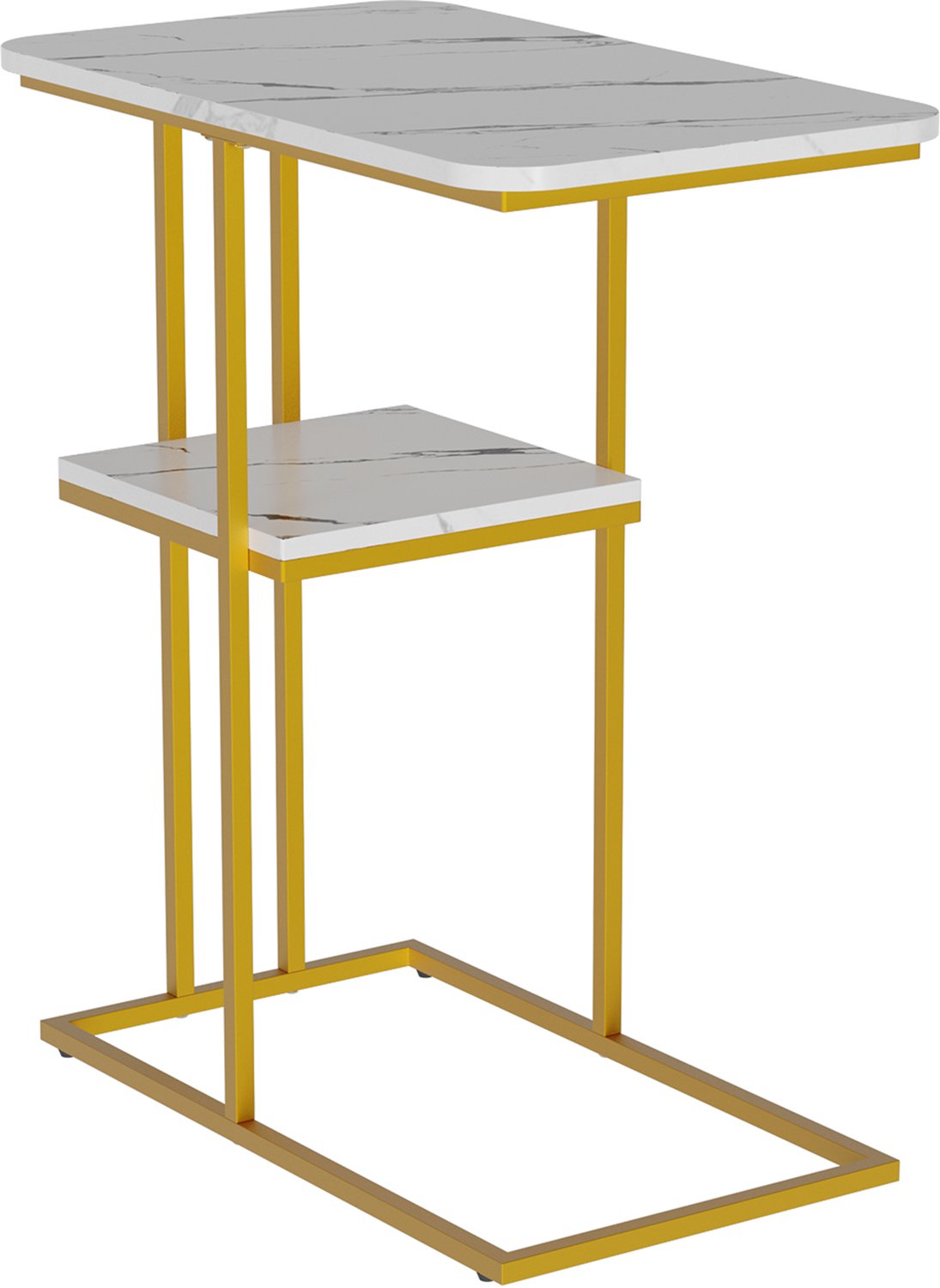 PIPIPOXER Bijzettafel - Tafeltje - Kleine Salontafel - Tafel Industrieel - - Salontafel - Dubbele laag - Banktafel - 50 x 30 x 58 cm - Marmeren blad + gouden poten