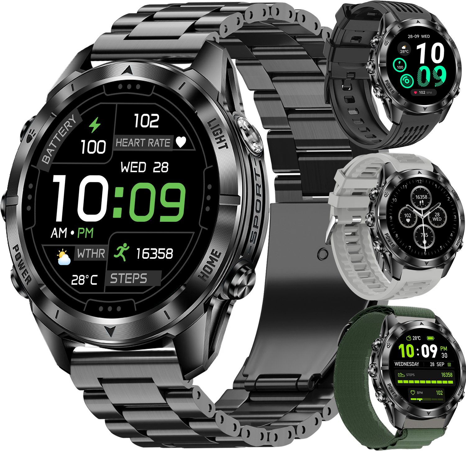 Siltcon® Smartwatch Heren Pro - 1,46" Sporthorloge - Horloge Heren - Stappenteller - Bloeddrukmeter - Hartslagmeter - Saturatiemeter - Slaapmonitor - Belfunctie - 100+ Sport - Zaklamp - Elke Pols - Geschikt voor iOS/Android - Incl. 4 Bandjes