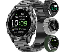 Siltcon® Smartwatch Heren Pro - 1,46" Sporthorloge - Horloge Heren - Stappenteller - Bloeddrukmeter - Hartslagmeter - Saturatiemeter - Slaapmonitor - Belfunctie - 100+ Sport - Zaklamp - Elke Pols - Geschikt voor iOS/Android - Incl. 4 Bandjes