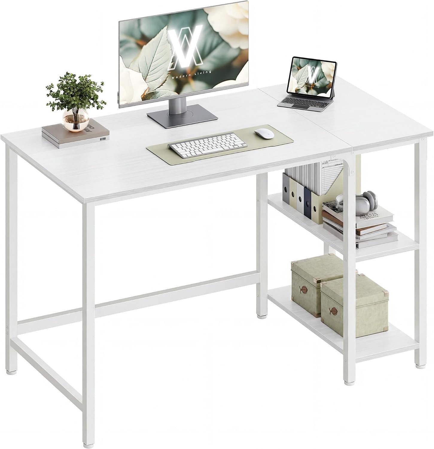 Computerbureau / Schrijftafel Navihome LWD047W44 – Modern Esdoorn Wit – 120 x 60 x 76 cm – Robuust Stalen Frame – Verstelbare Opbergplanken – Werkplek voor Thuis, Kantoor & Studie