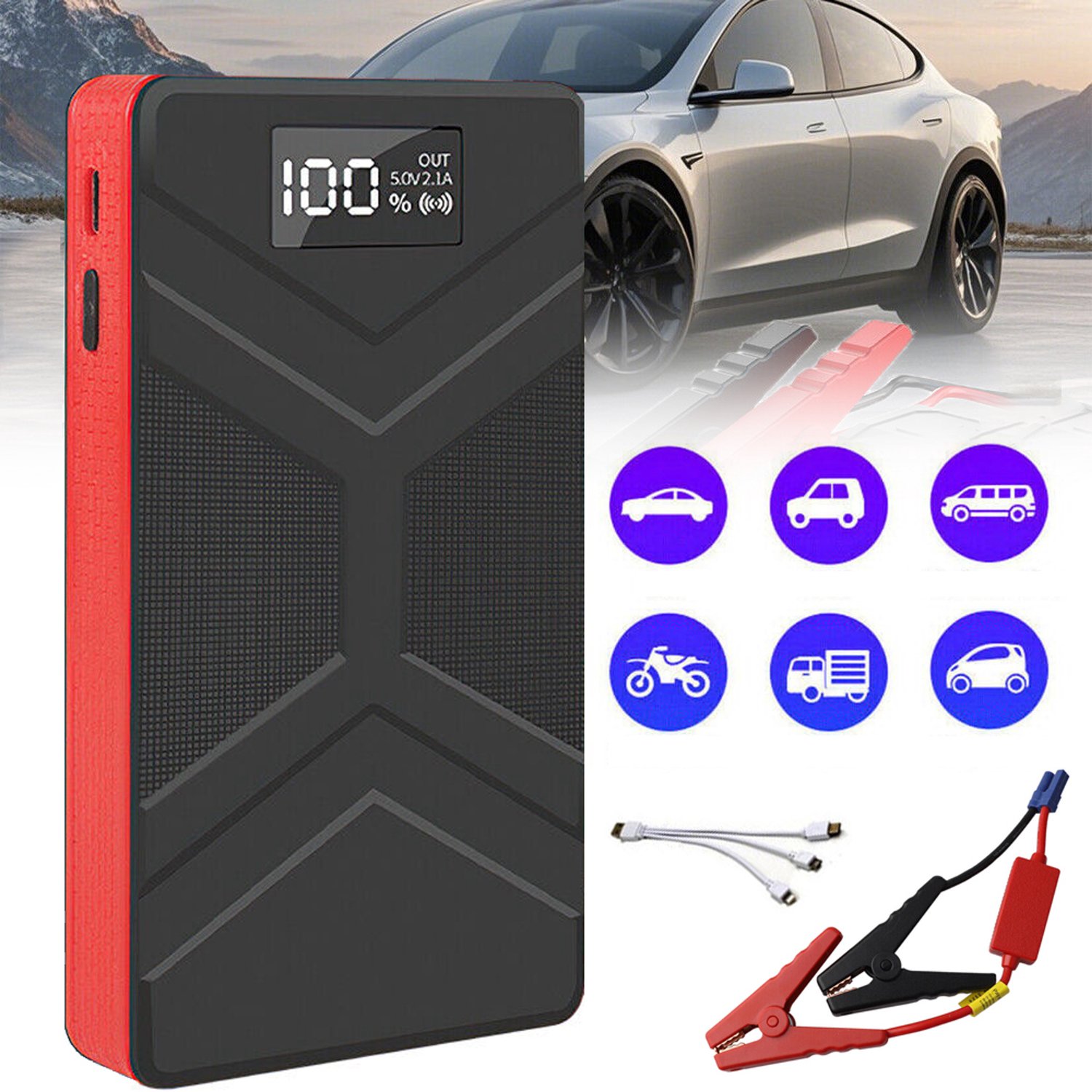 30000mAh Jumpstarter-Powerbank - 800A-Startbooster Voor Auto's - 12V Draagbare Starthulp Voor De Auto Met Startkabels