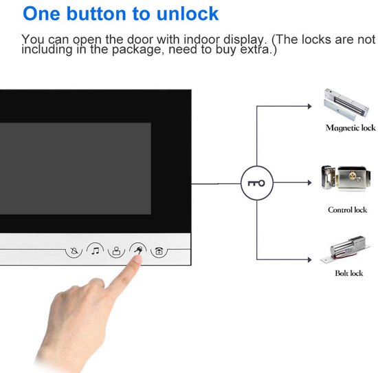 Video Deurbel Intercom 7 Inch Helder Display - 700TVL Nachtzicht Camera - Bekabeld Elektrisch - Kunststof Metaal - Binnen Wandmontage — afbeelding 3