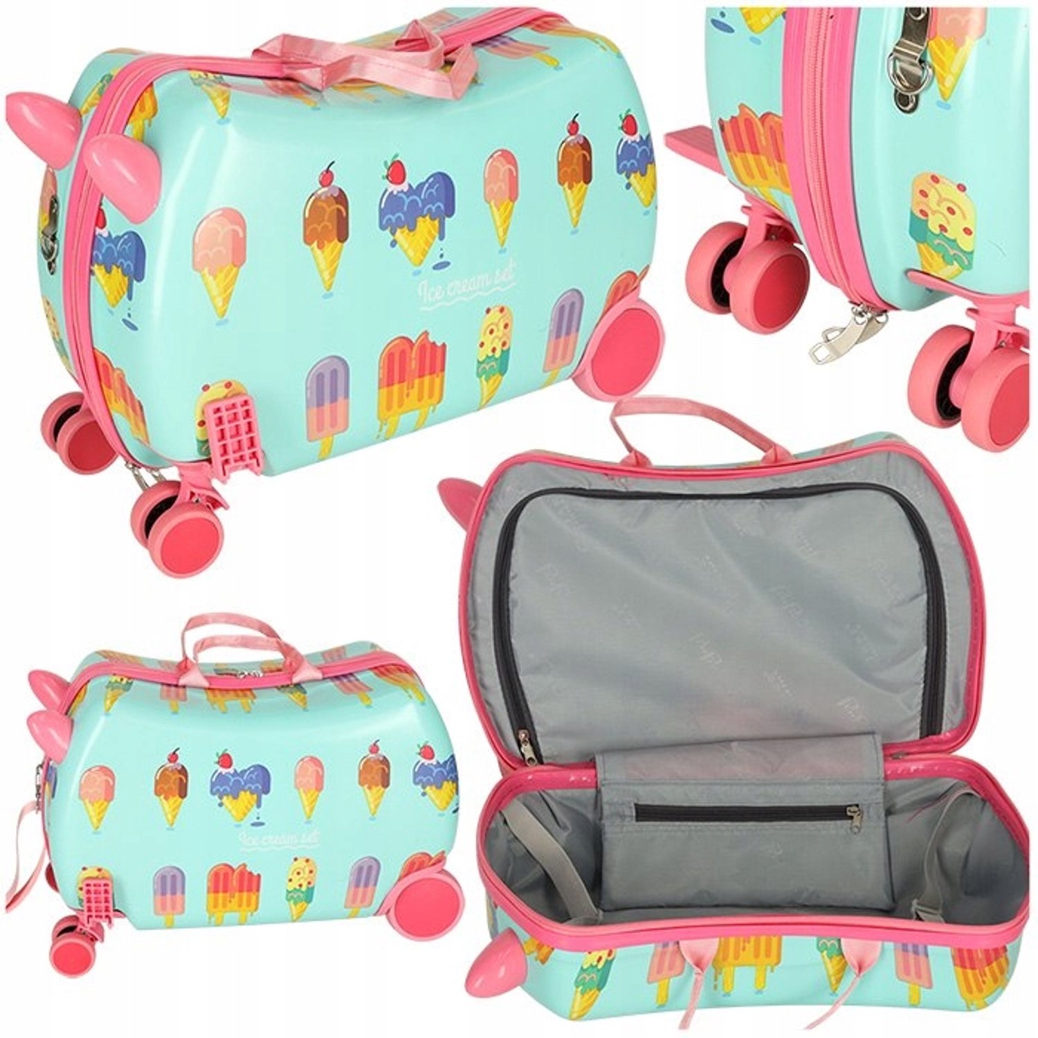 Kinderkoffer met ijsjesprint, handbagage op wieltjes, zitje