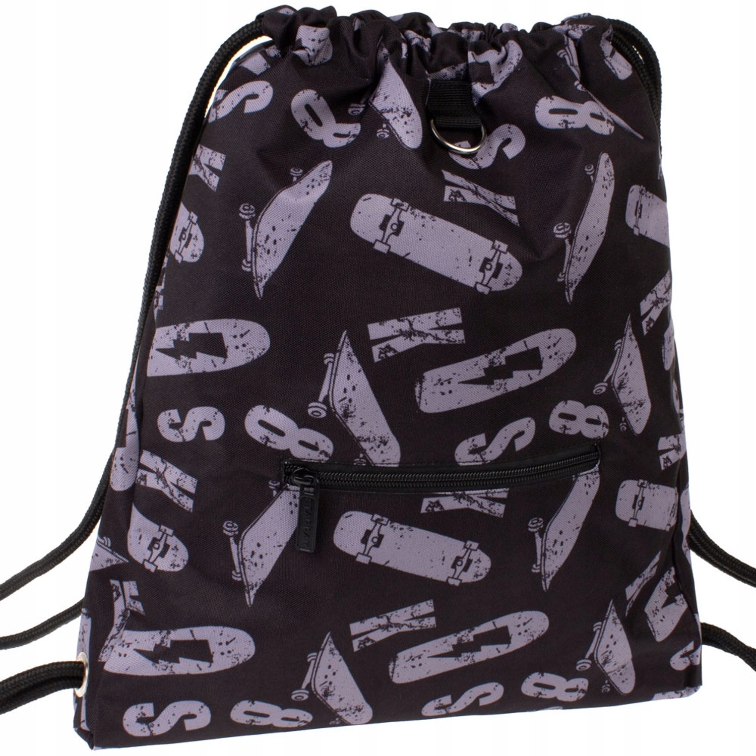 Merkloze Zwarte Rugzak voor Schoenen en Uitstapjes met Skateprint