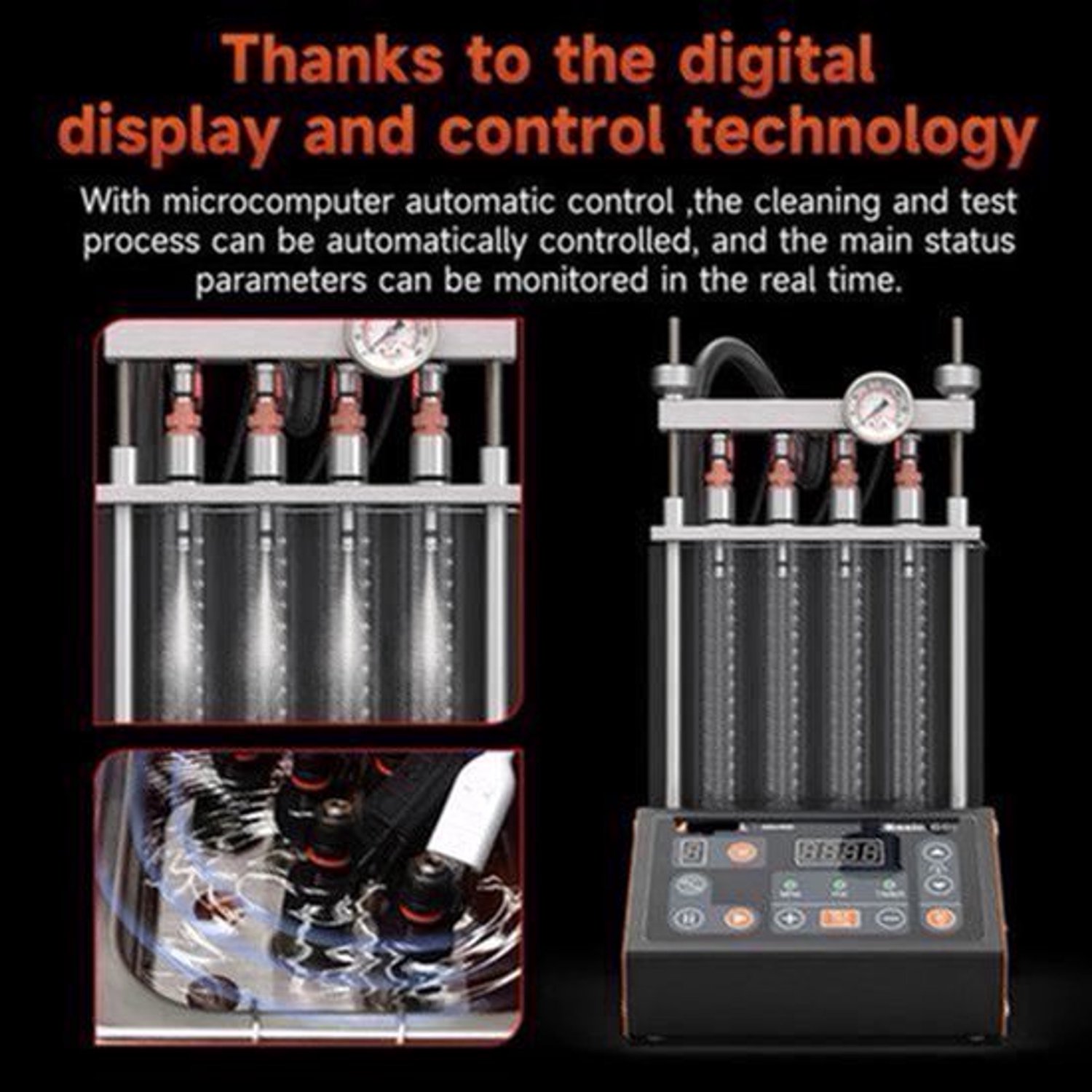 Brandstofinjector Reiniger En Tester – Injector Cleaner – Injector Tester – Ultrasone Reiniging – In-Veertuigreiniging – Meerdere Testfuncties – Voor 4-Cilinders