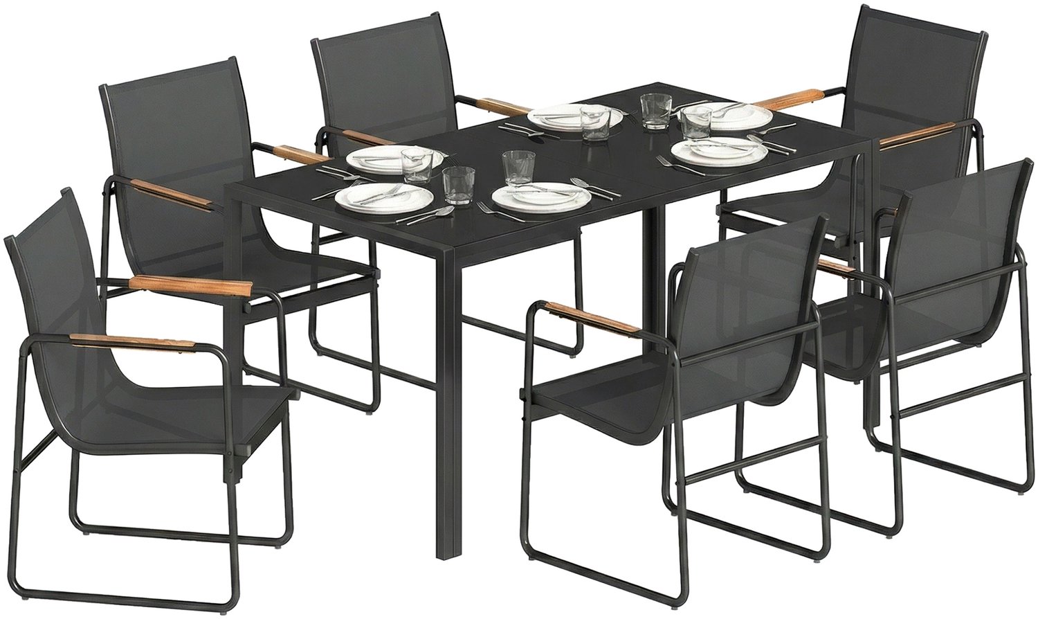 Outsunny Terraseetset - Gegalvaniseerd staal, gehard glas - 150 x 80 x 73 cm - Zwart