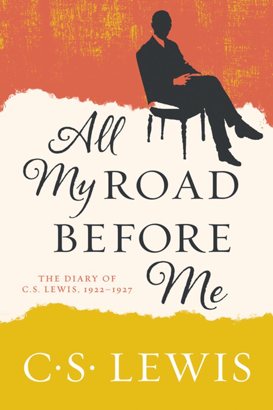 Boekomslag met de titel 'All My Road Before Me' en een silhouet van een man die op een stoel zit, tegen een achtergrond van oranje en gele strepen.