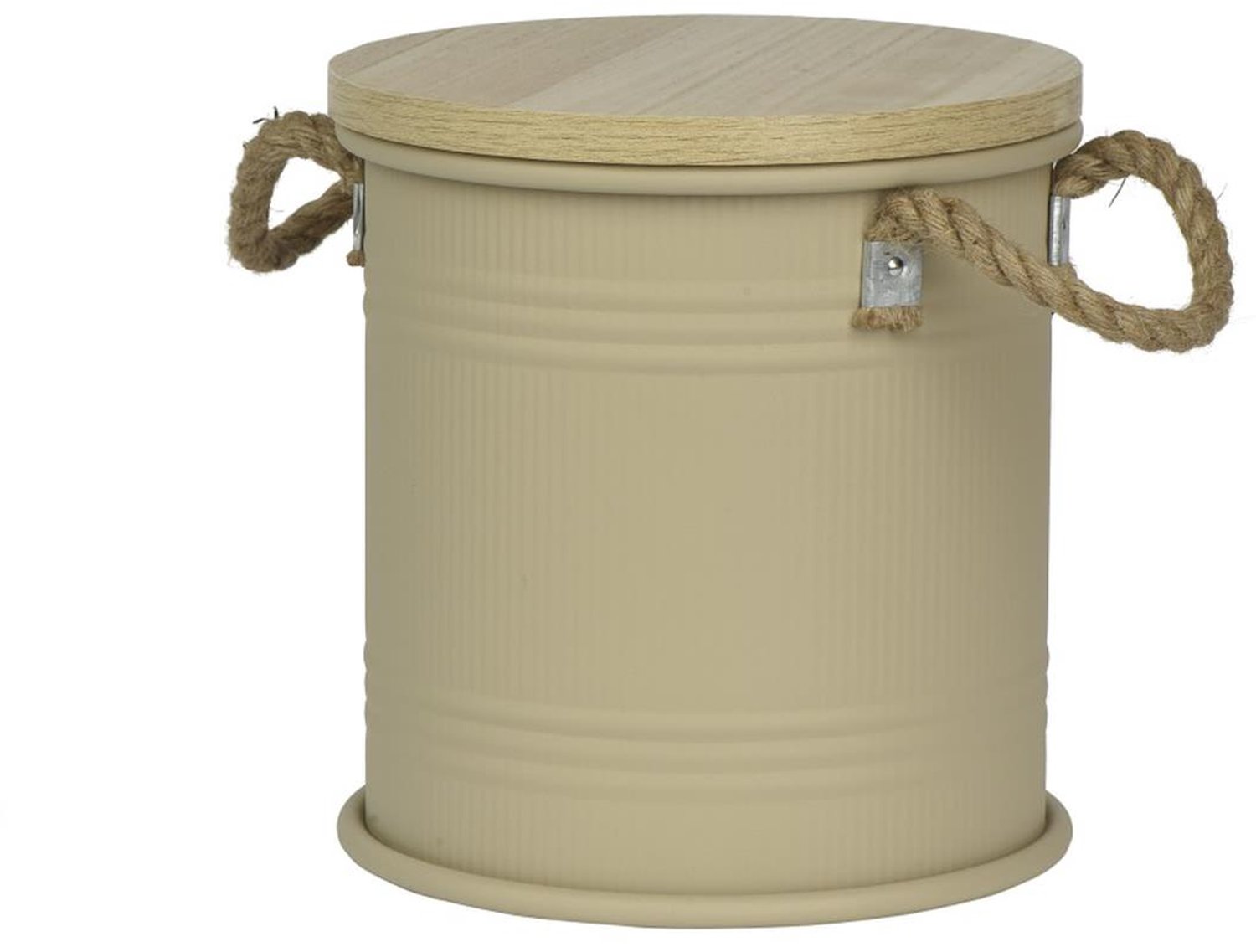 Kaemingk ijzeren ton met deksel beige 25 cm hoogte 27 cm