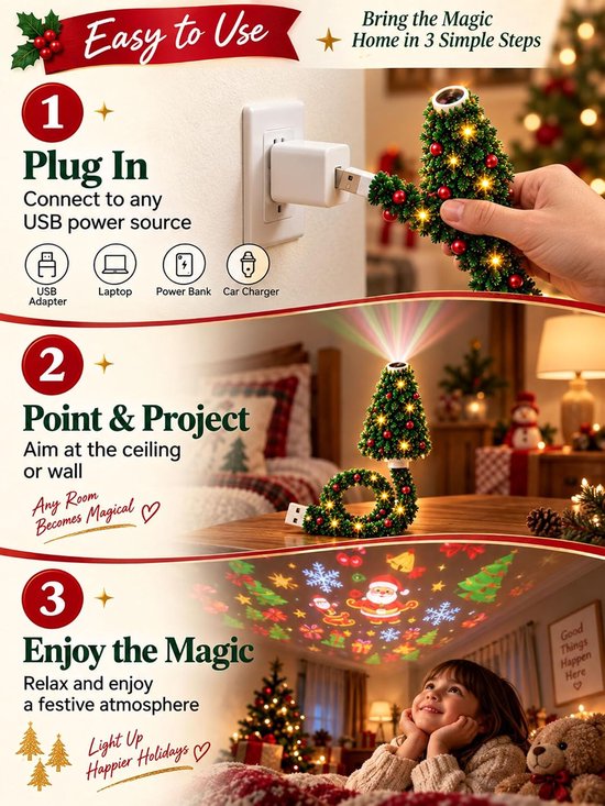 Casalora Christmas Projector Lights Indoor Plug and Play Tree Shape Table Lamp15x8cm Holiday Projector Indoor with 6 Slides for Home Party Living Room Dorm Hotel Camping van casalora — afbeelding 5