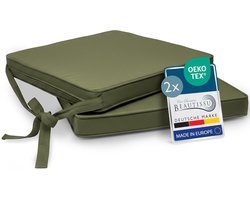 Beautissu Loft SK - Set van 2 Stoelkussens met Linten Zitkussen 45x40x5 cm - Zitkussens voor Stoelen Non-Slip met Afneembare Kussenhoes - Kussen Olivengroen