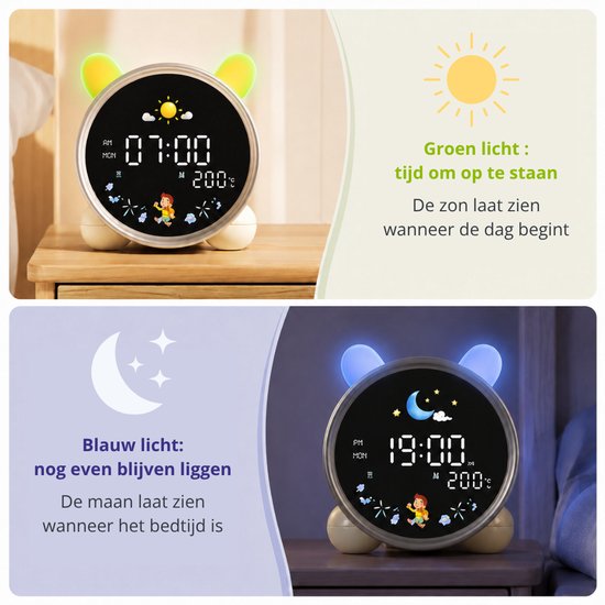 Latium Slaaptrainer Kinderen – Kinderwekker met Nachtlampje en Dimfunctie – White Noise – Dag- en Nachtindicator – Weekendfunctie – 7 Slaapgeluiden — afbeelding 3