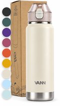 VANN® RVS Drinkfles met rietje 750 ML voor volwassenen - Bidon met rietje - sportfles 24 uur koud/12 uur warm - Soft Sand - VANN ACTIVATE BOTTLE