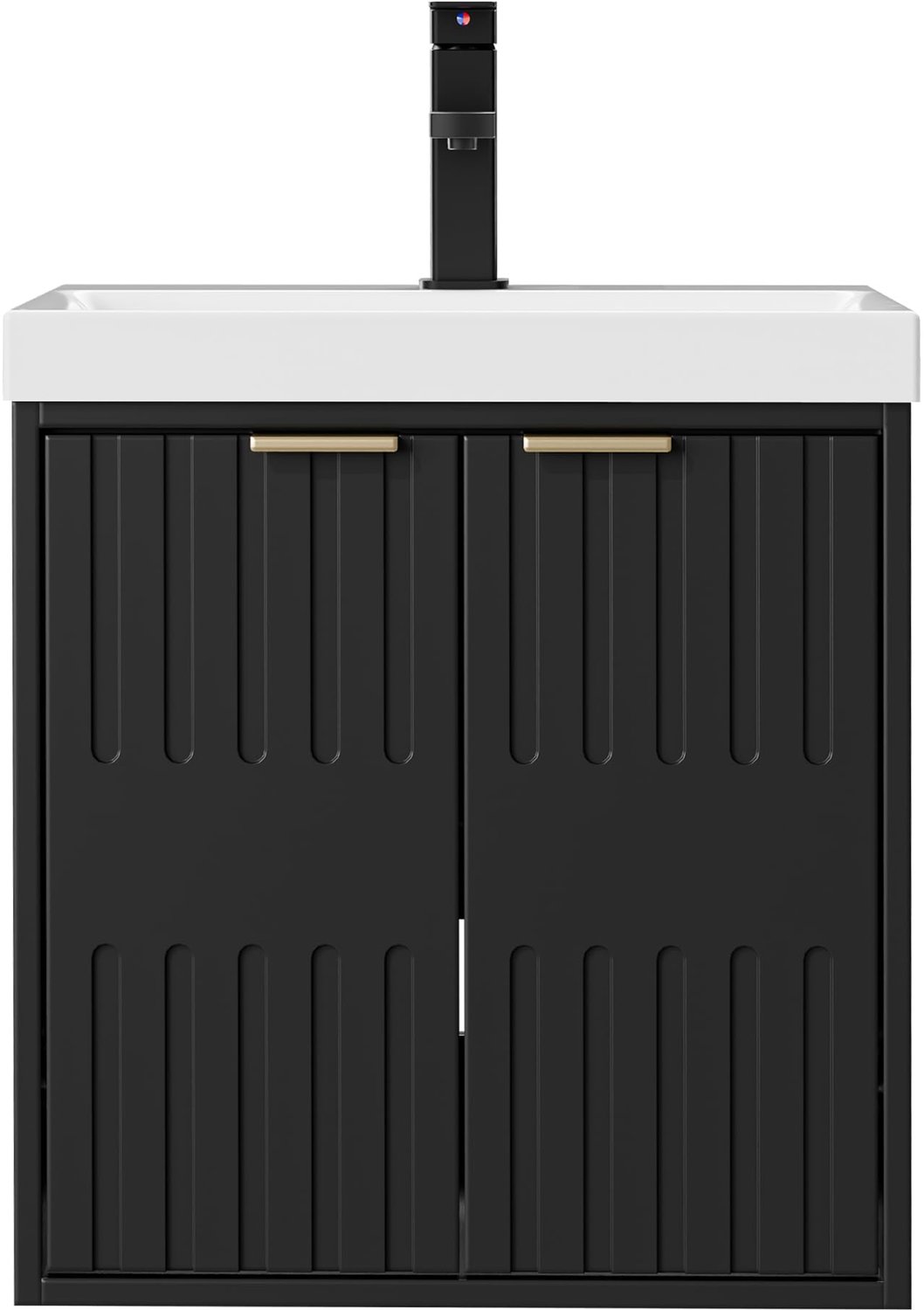 UEV kleine wastafel met badmeubel voor gastentoilet, wandmontage, 49 cm, zwart