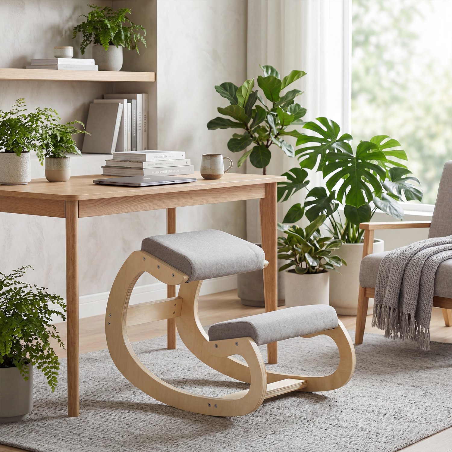 Homona Ergonomische kniestoel met schommelfunctie - 55 x 85 x 55 cm - Lichtgrijs