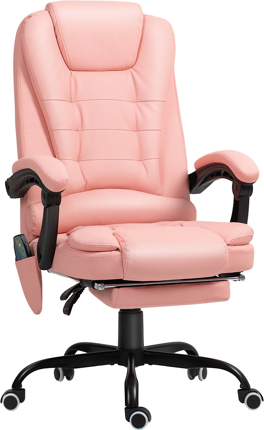 Vinona Bureaustoel met massagefunctie - Met 7 vibratiepunten - In hoogte verstelbaar - Rugleuning verstelbaar tot 155° - Met voetensteun en lendenkussen - 67 x 79 x 111-121 cm - Roze